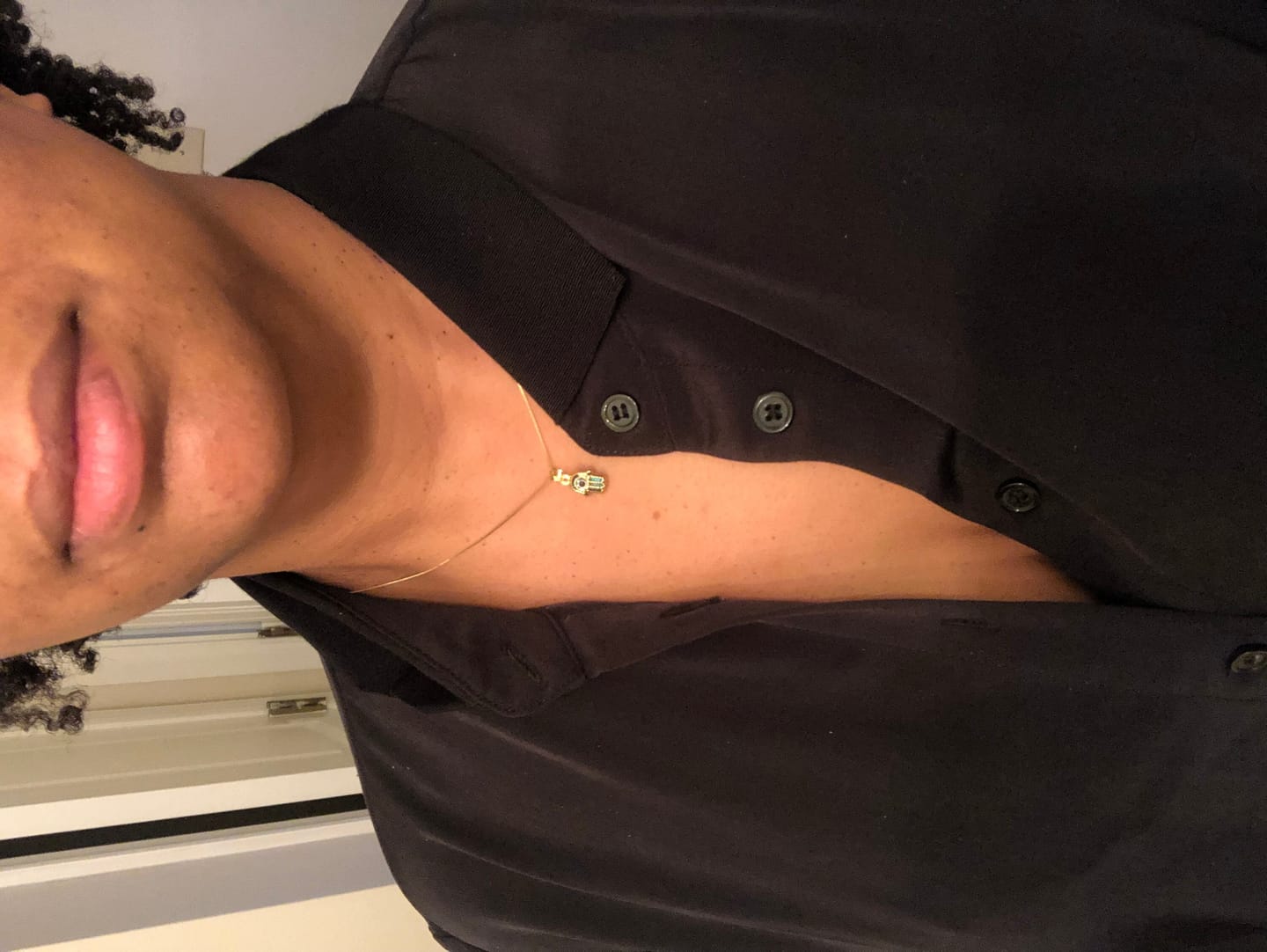 Customer photo review of 14K Gold Hamsa Evil Eye Pendant, Blue or Red