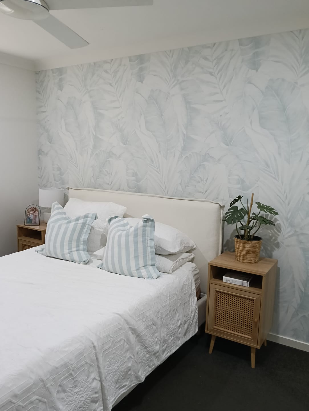 Customer photo review of Palm Sanctuary in Light Blue Wallpaper