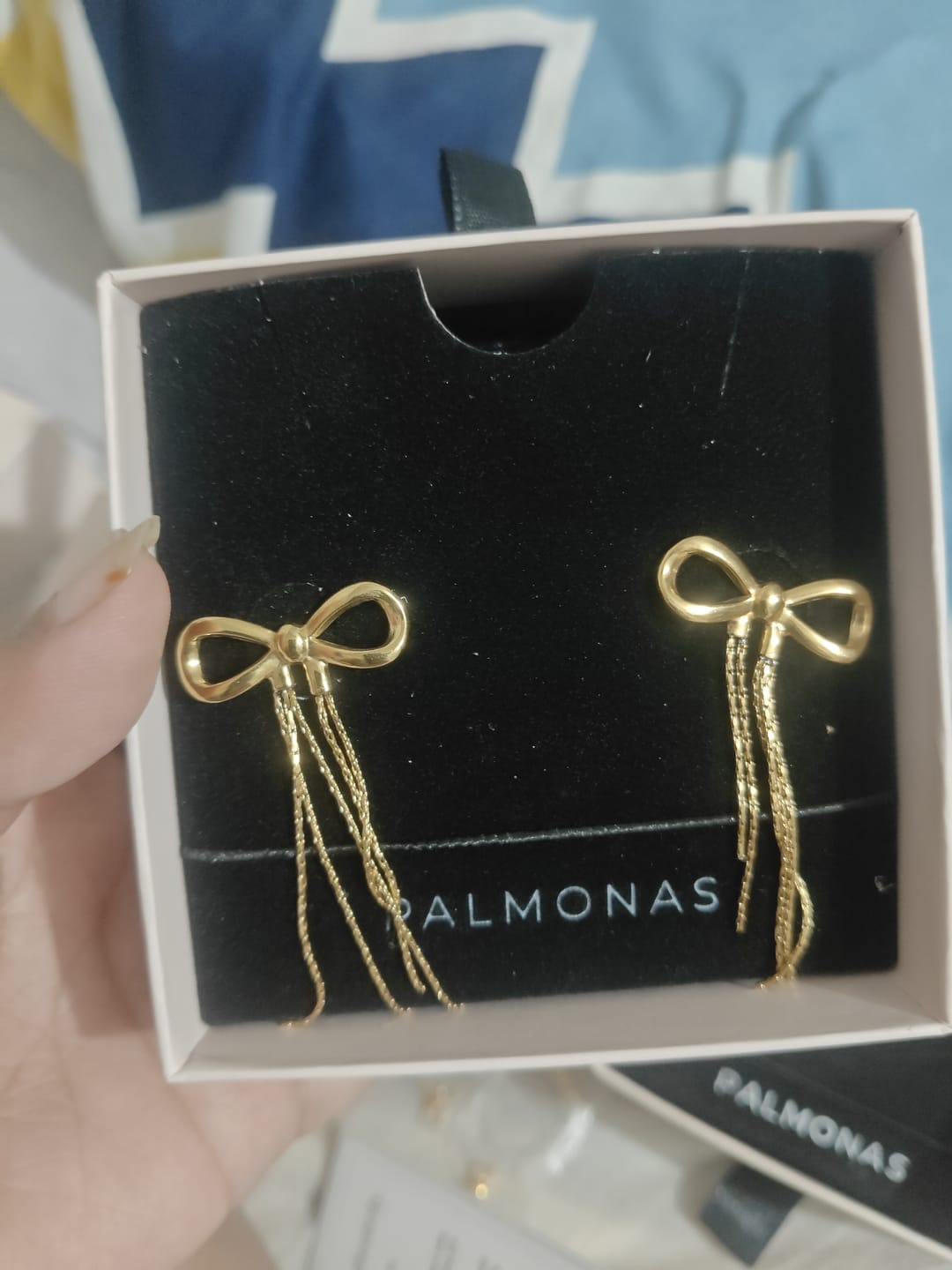 Customer photo review of Gold Bow and Tassel Dangler Earrings