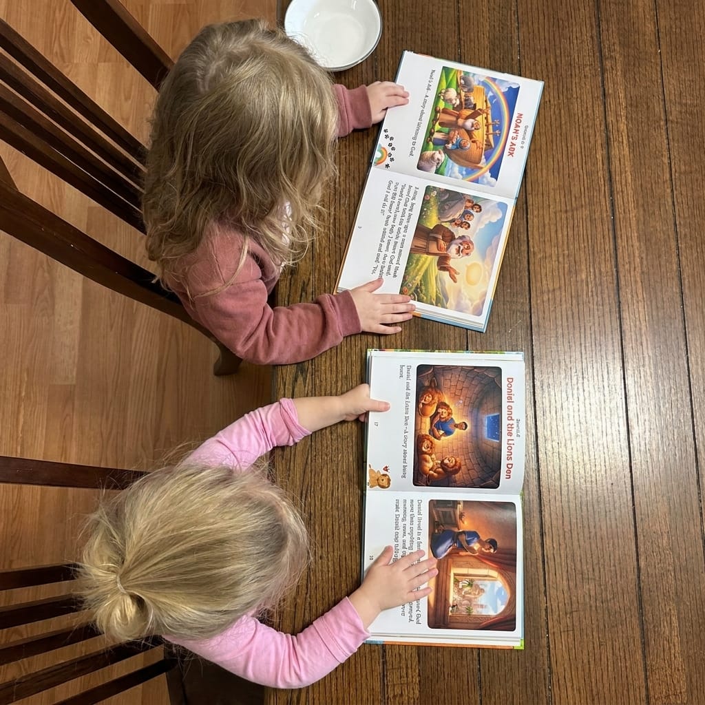 Customer photo review of Little Light Bible Story Books - Complete 4 Book Set (Free Coloring Pages + Bible Stickers)