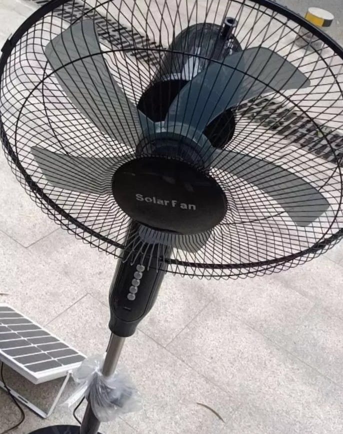 Customer photo review of Solar Powered Pedestal Fan | Lithium Battery, Black/Blue | Camping & Caravan