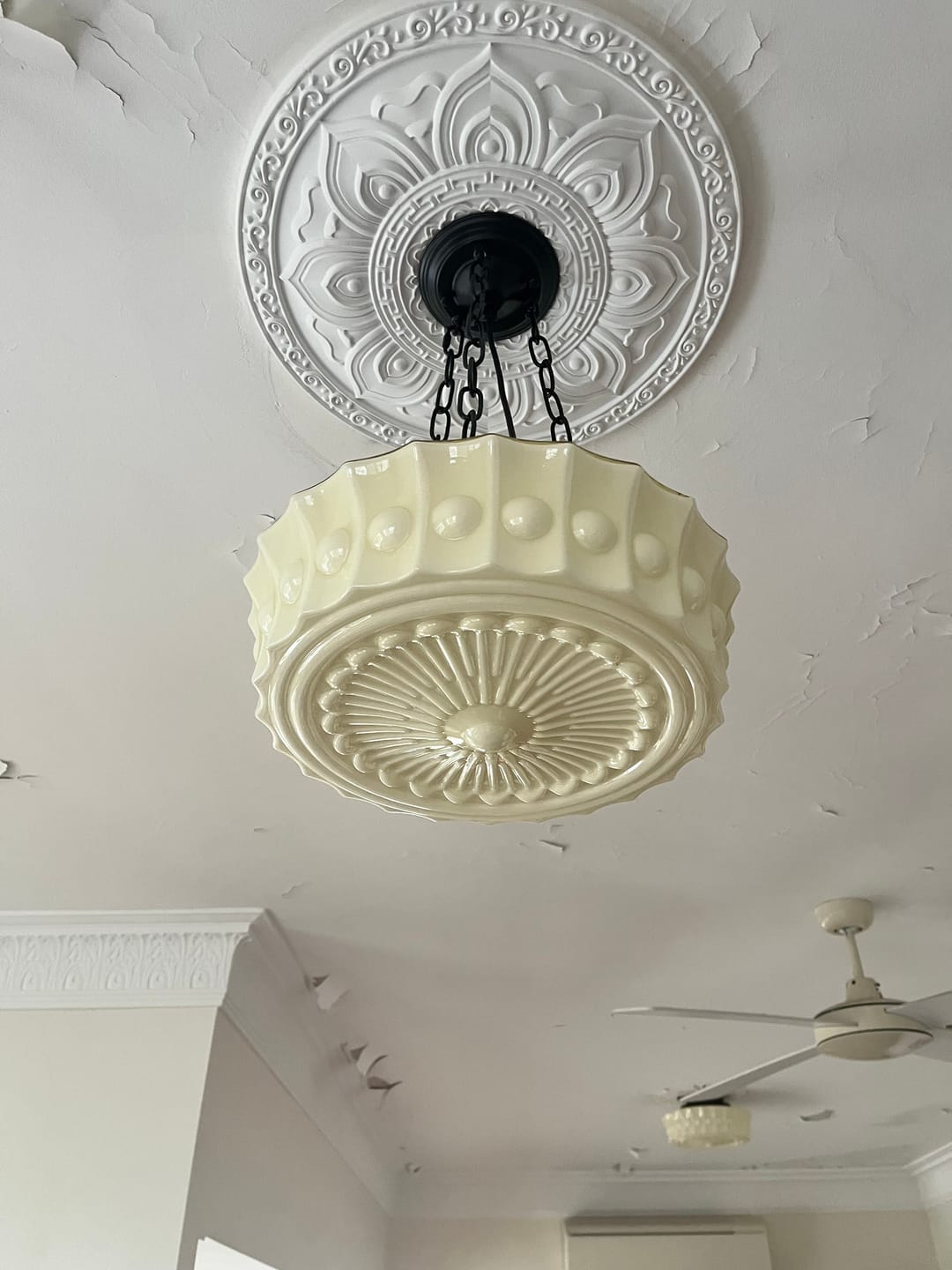Customer photo review of Vintage 3-Light Ceramic Shade Schoolhouse Pendant Light