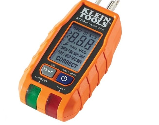 Customer photo review of Klein Tools RT250 GFCI  Receptacle Tester with LCD Display, for Standard  3-Wire 120V Electrical Outlets