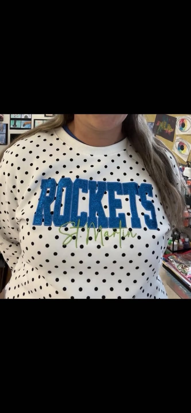 Customer photo review of Custom Embroidered Glitter Vinyl Team Polka Dot Sweatshirt - Game Day Best Gear | Gifts for Sports Mom | Game Day Wear