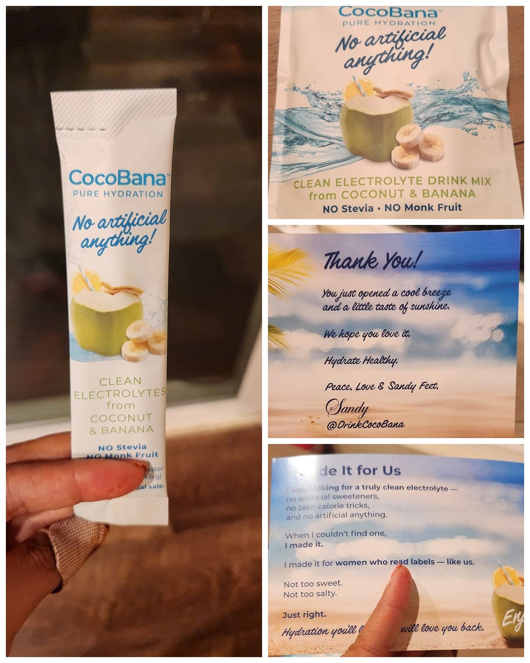 Customer photo review of CocoBana™ Clean Electrolyte To-Go Stick Packs | No Stevia, No Monk Fruit, No Artificial Anything