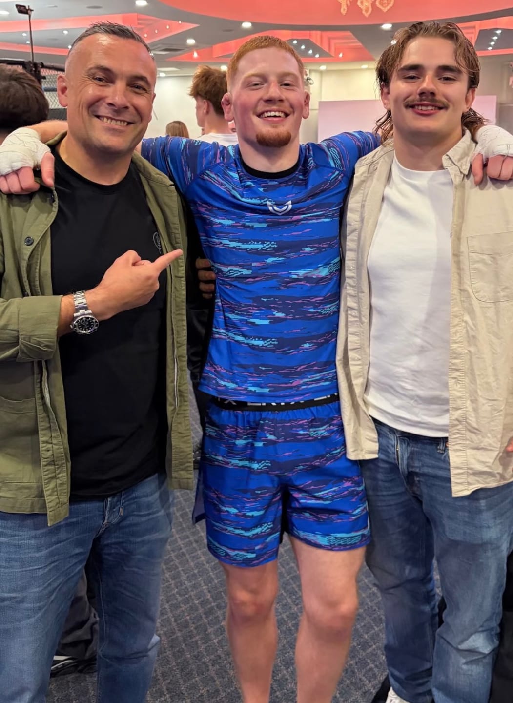 Customer photo review of Eryx Blue Glitch High Split MMA Shorts