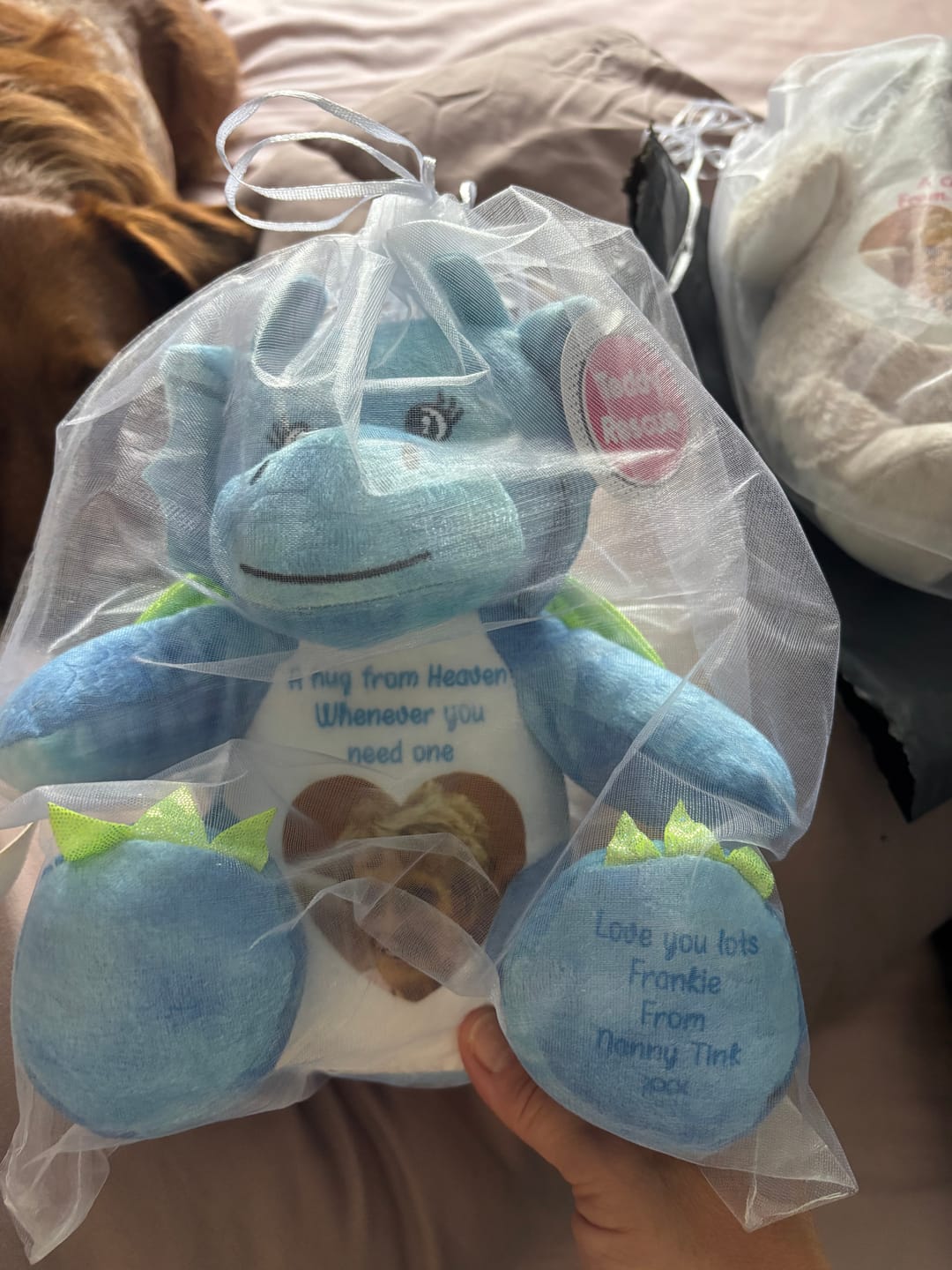 Customer photo review of A Cuddle from Heaven Personalised Photo Teddy Bear