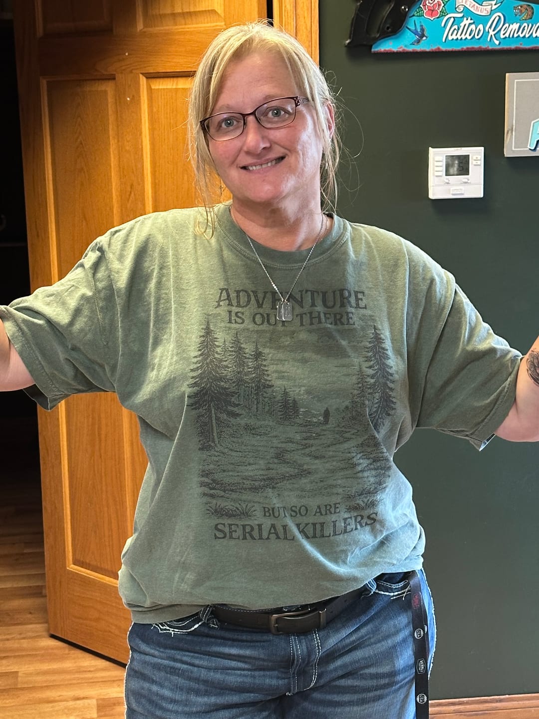Customer photo review of Adventure Is Out There T-Shirt