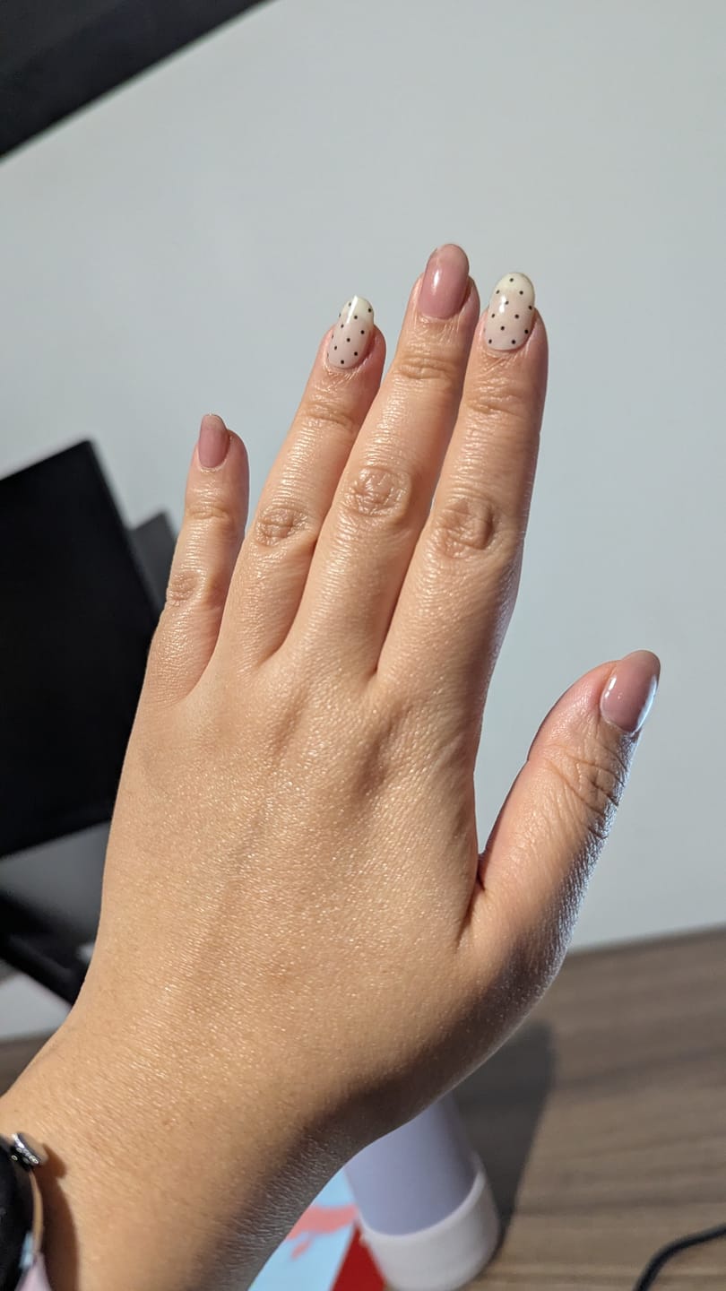 Customer photo review of NEW Rosy Apricot Polka DIY Semicured Gel Nail Sticker Kit