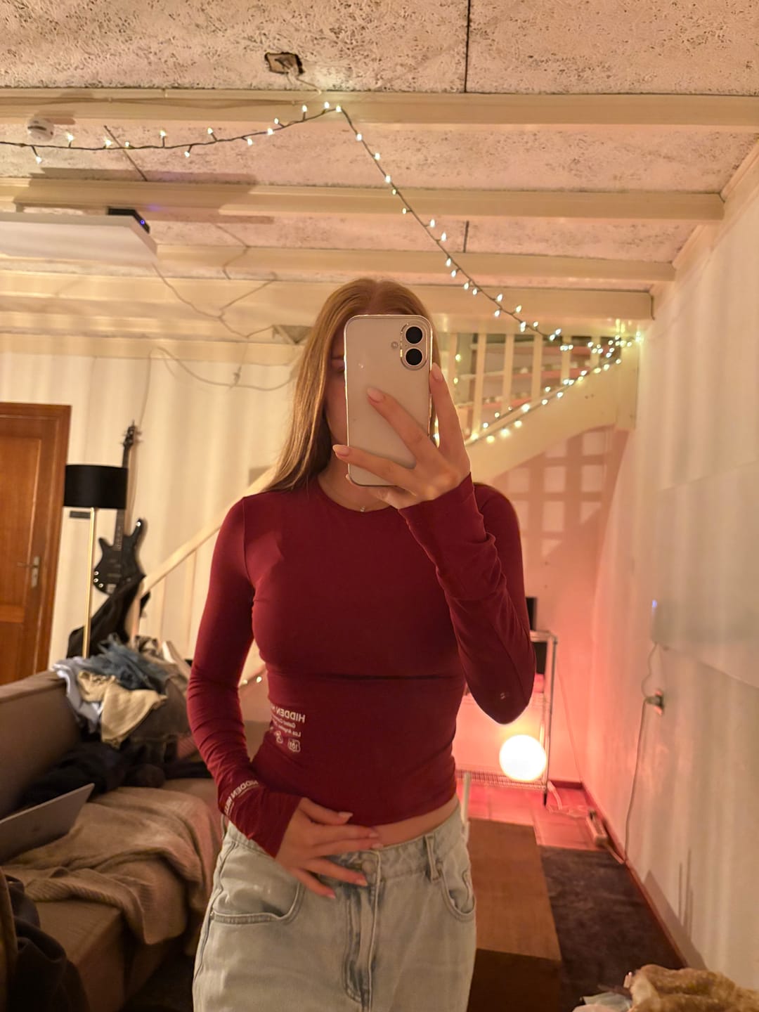 Customer photo review of LABEL LONGSLEEVE TOP BURGUNDY