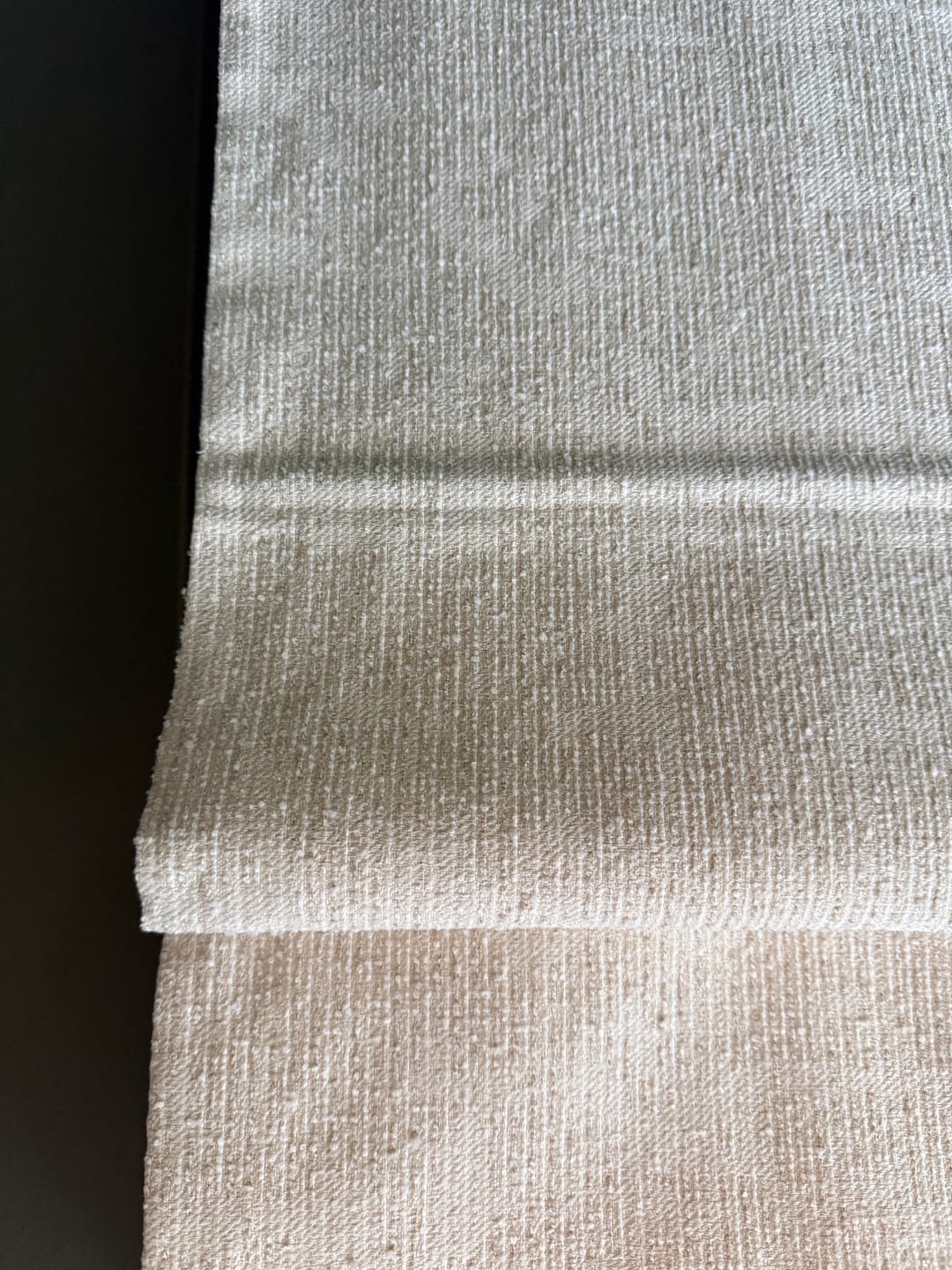 Customer photo review of Liwa Flat Fold Linen Blend Striped Cordless Custom Roman Shade