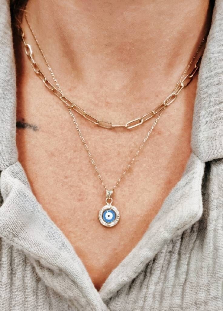 Customer photo review of 14K Gold Evil Eye Pendant 11mm