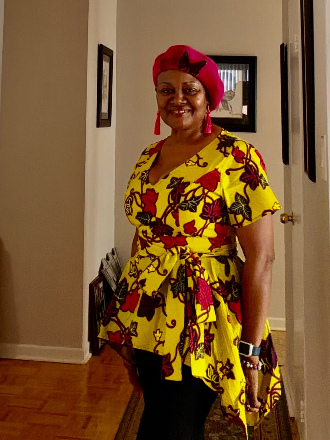 Customer photo review of EBUN AFRICAN PRINT ASYMMETRIC PEPLUM TOP [GREEN]----FINAL SALE