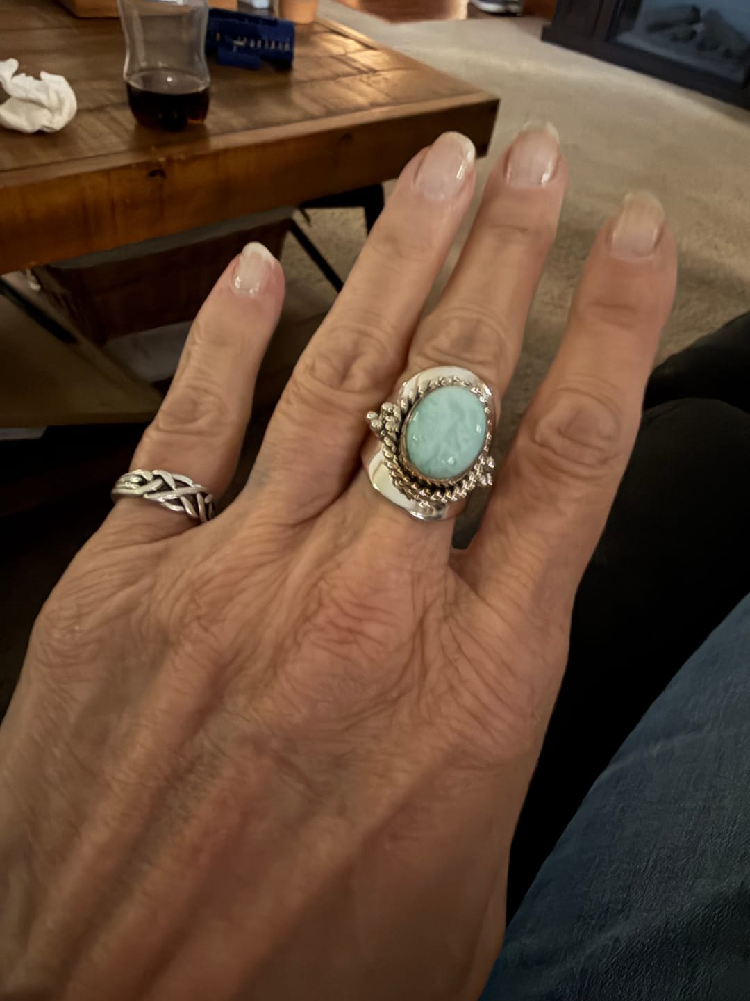 Customer photo review of Larimar Sterling Silver Boho Ring for Women