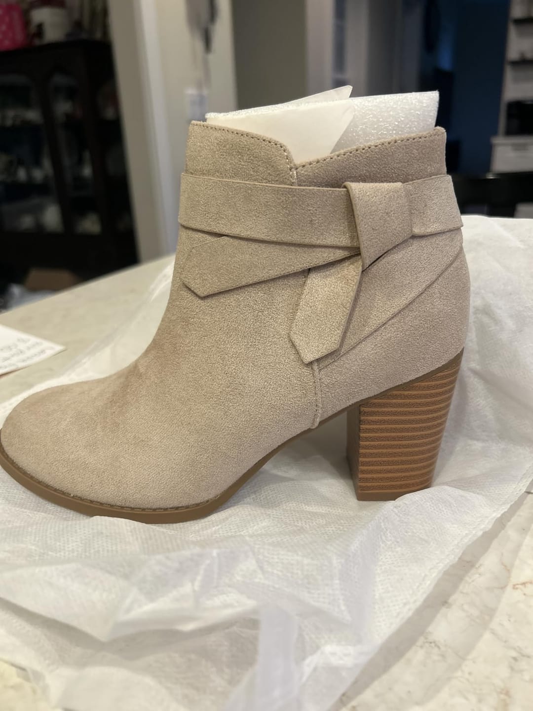 Customer photo review of Coutgo Womens Bow Chelsea Ankle Boots with Chunky Heel