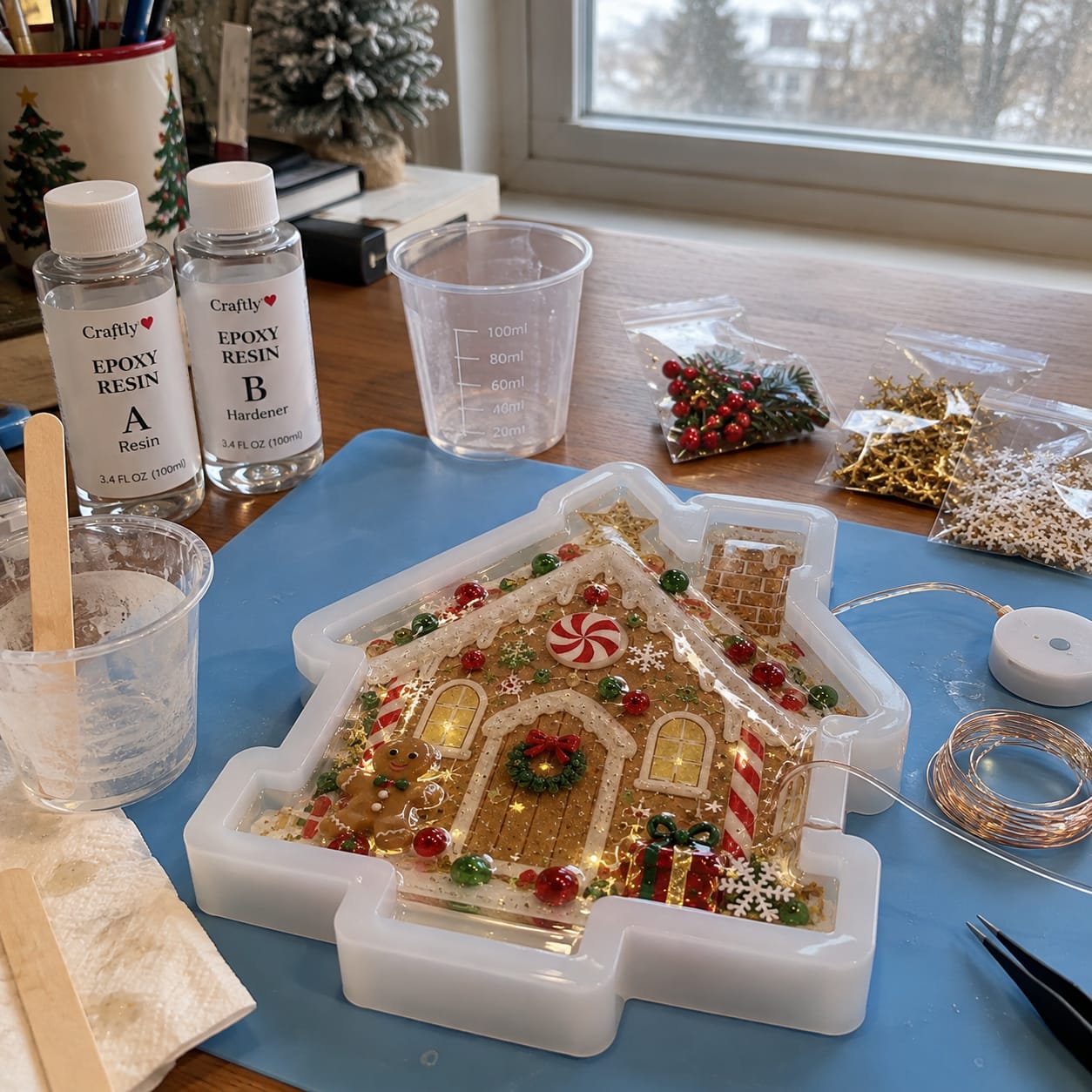 Customer photo review of Resin Christmas Tree Night Light DIY Kit, 2026 New Holiday Craft Gift, Glowing Christmas Tree with Mold, Lights and Charms