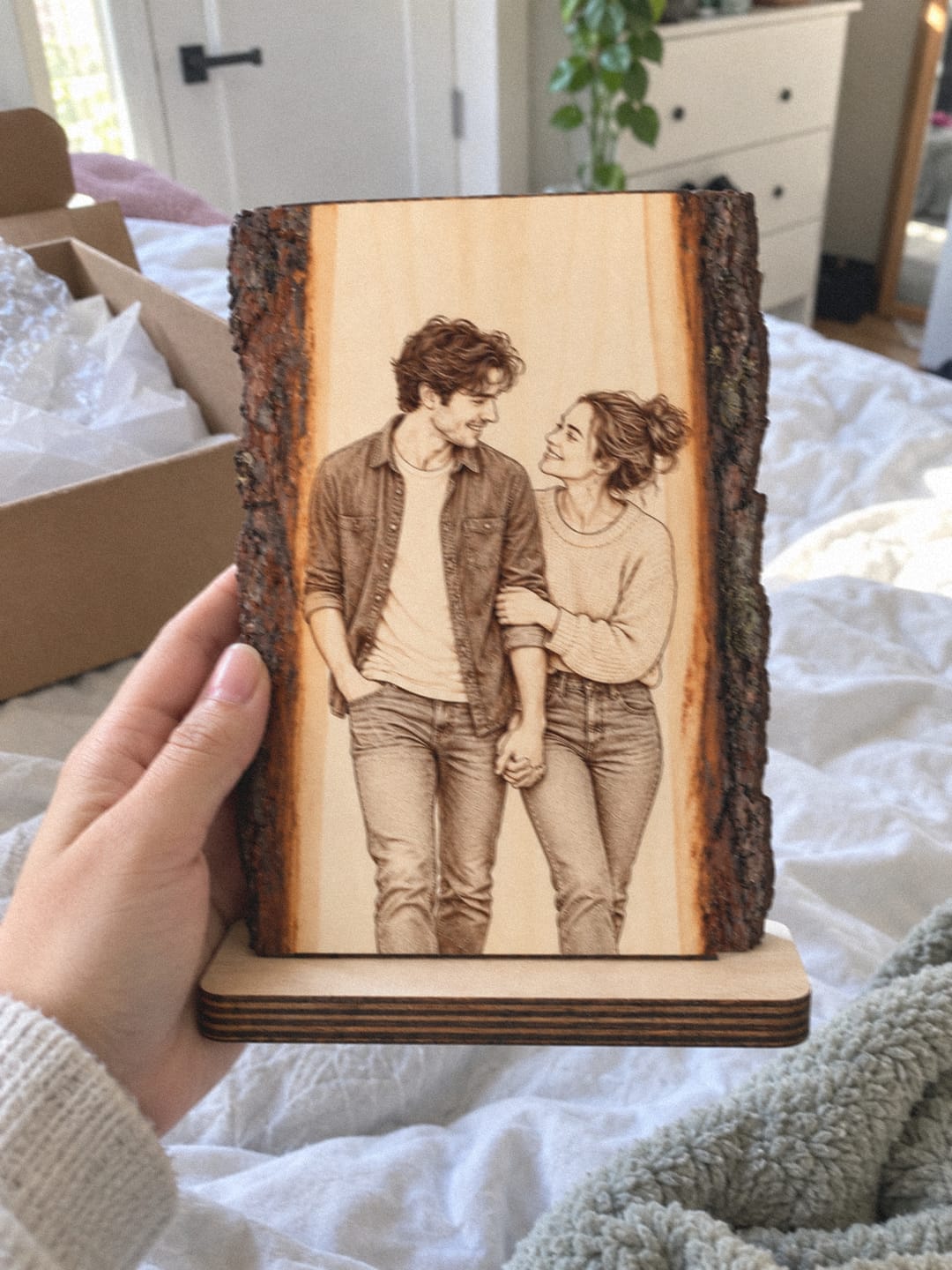 Customer photo review of Custom Photo Couple Pencil Sketch Wooden - Personalized 2-Layered Wooden Plaque - Romantic Keepsake Gift For Couple