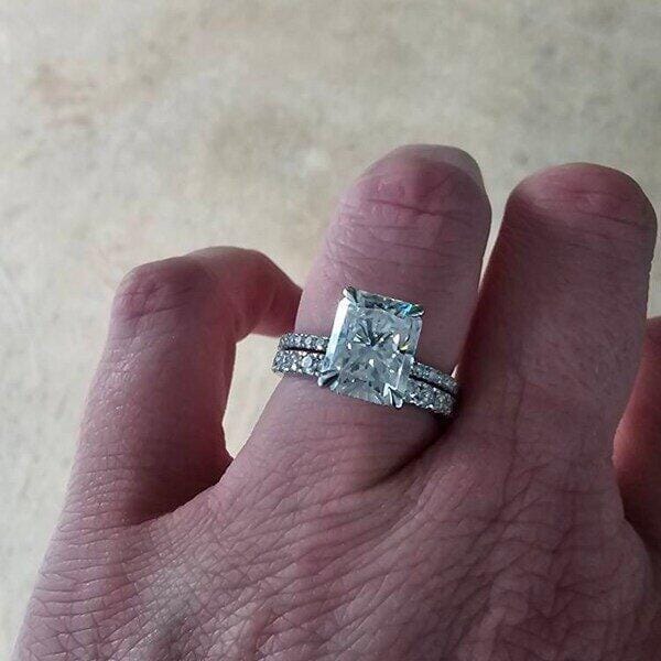 Customer photo review of 4 CT Radiant Cut Moissanite Bridal Ring Set