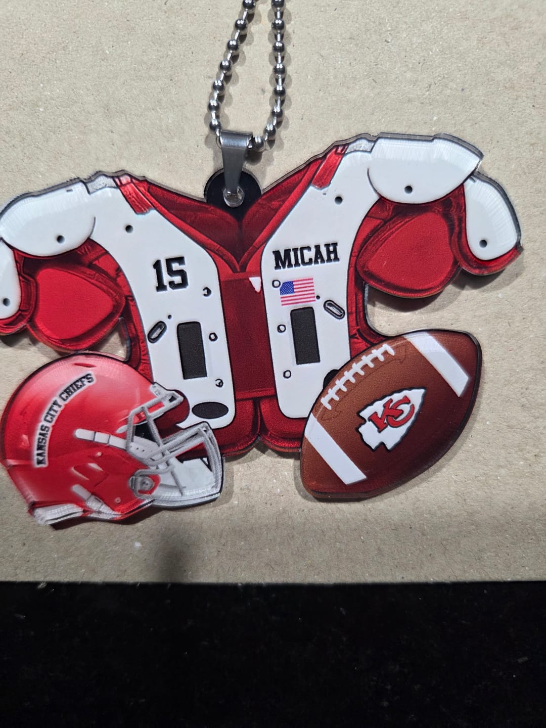 Customer photo review of Kansas City Chiefs Ornament Personalized Uniforms Collection