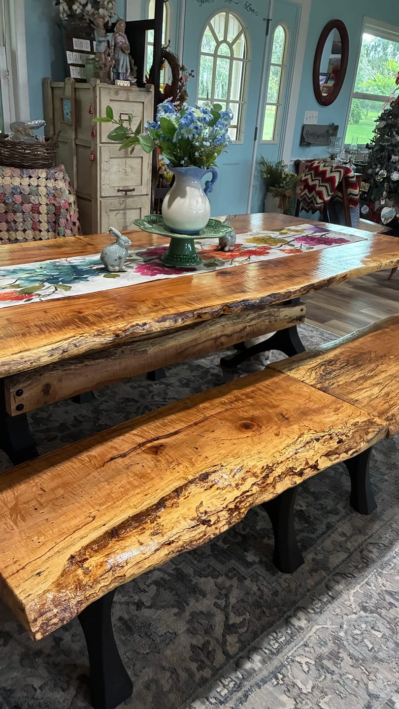 Customer photo review of Bench Legs 103 Haru 16.3" H for Dining Live Edge Tabletop