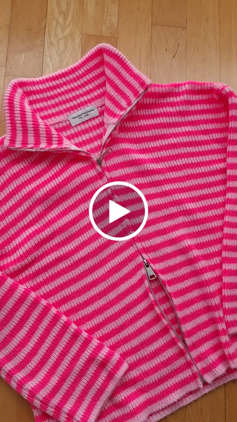 Customer video review of Zipper Strickjacke mit leicht ausgestelltem Ärmel rosa/pink