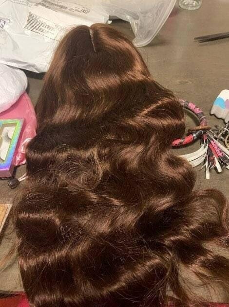Customer photo review of Wavymy Chestnut Brown Curtain Bangs Layered Cut Loose Body Wave Wear Go Glueless Customized Wig