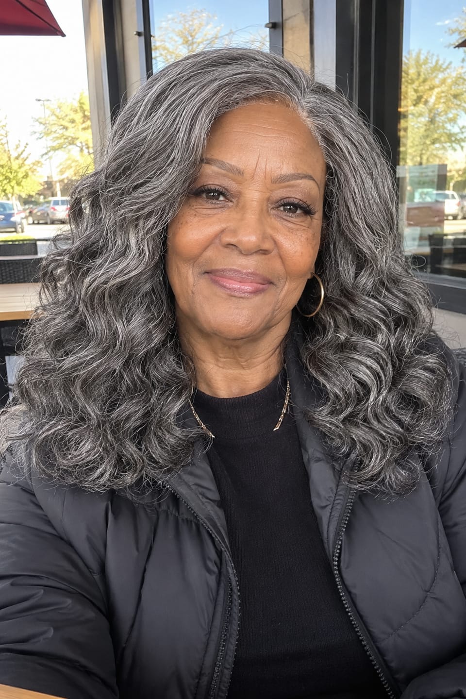 Customer photo review of Luvwin Salt And Pepper Loose Wavy Kinky Hair Gray Color 5x5 Closure Lace Wig
