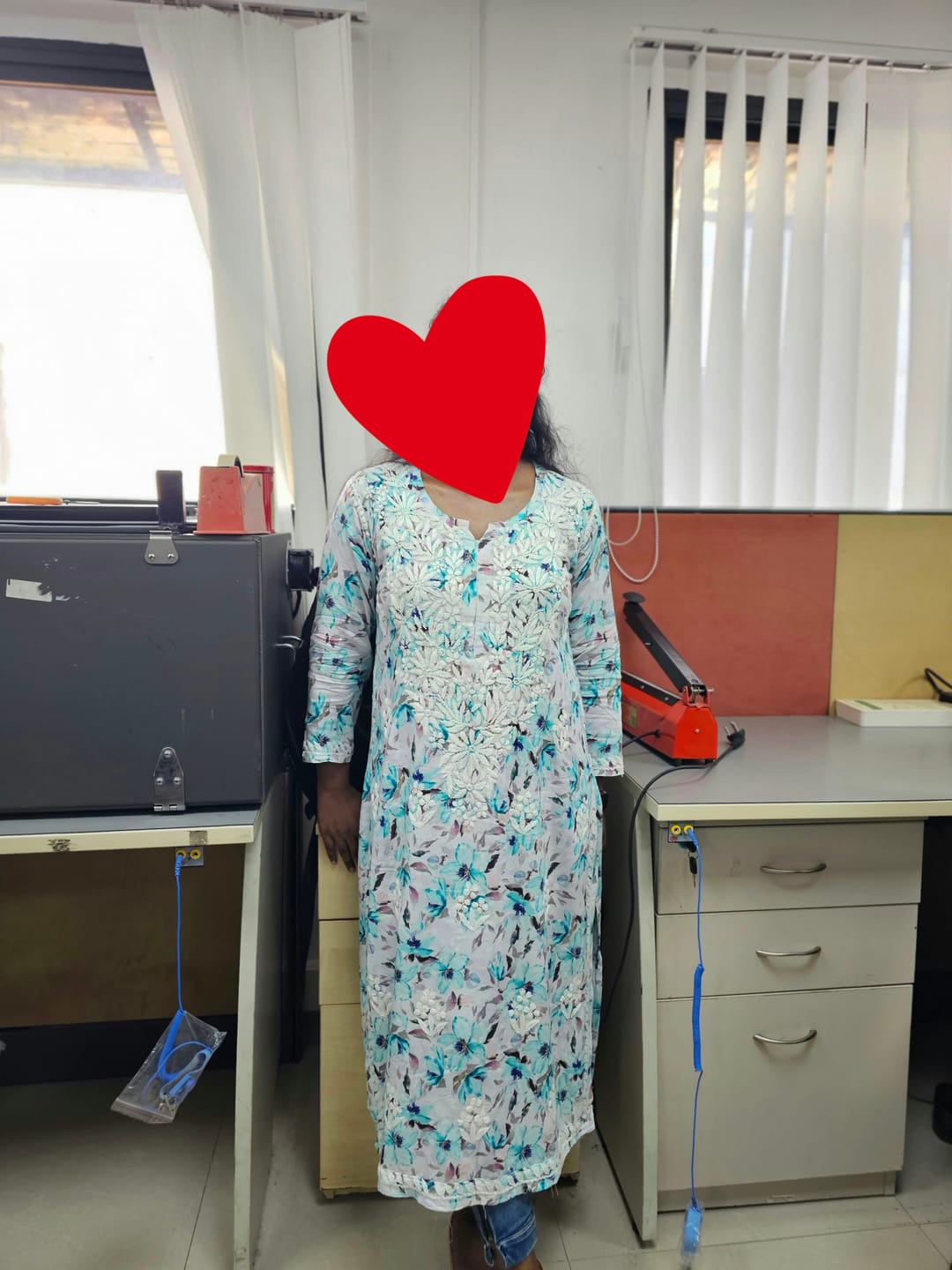 Customer photo review of Gulbahaar Ice Blue Floral Long Rayon kurta