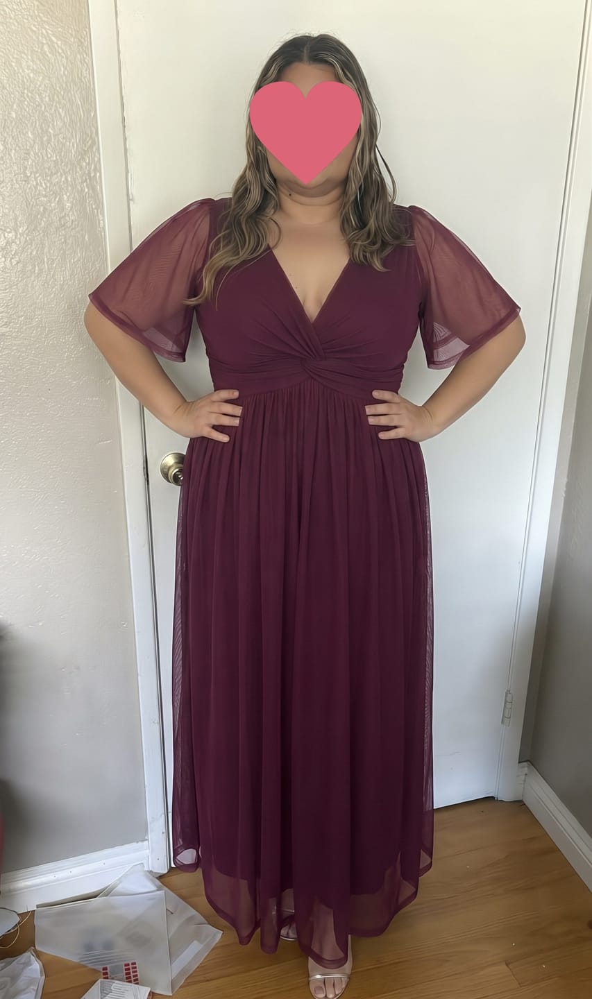 Customer photo review of Mesh V-Neck Twist-Front Maxi Dress