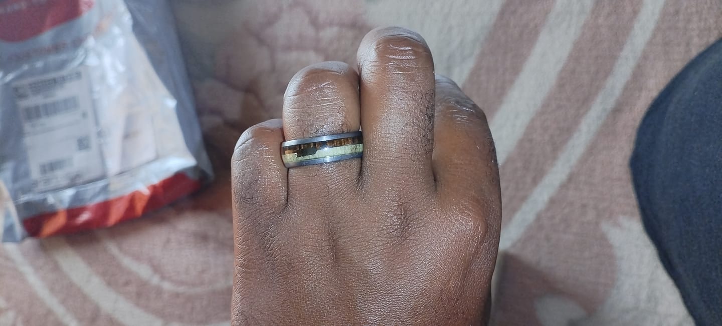 Customer photo review of Hulk - Antler & Ebony wood Men's Tungsten Ring