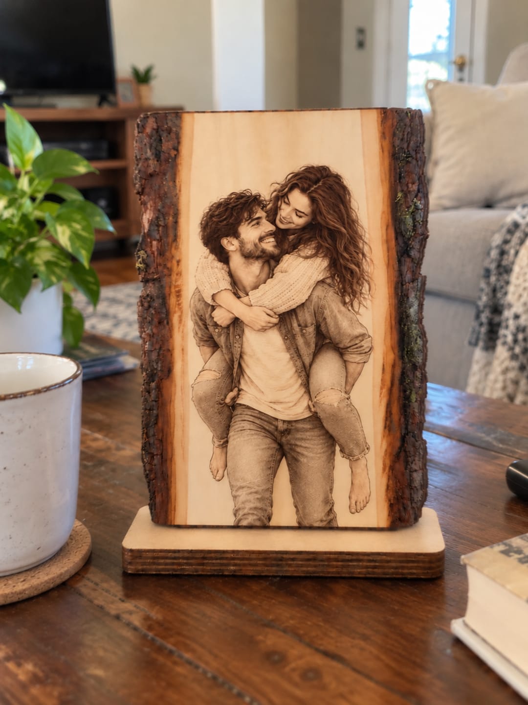 Customer photo review of Custom Photo Couple Pencil Sketch Wooden - Personalized 2-Layered Wooden Plaque - Romantic Keepsake Gift For Couple