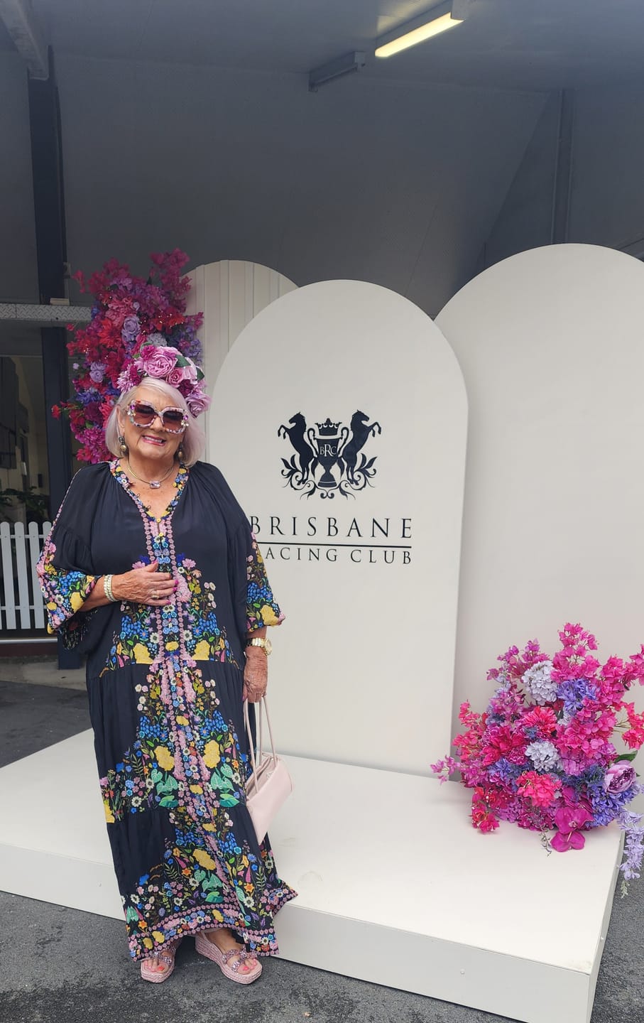 Customer photo review of FUNFETTI ~ Oversized rounded square sunglasses in a multicoloured acetate with statement pink and honey crystals