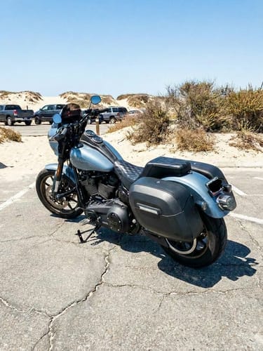 Customer photo review of 40L - Lamellar Raven Extra Large Leather Covered Motorcycle Hard Saddlebags for Harley Softail Low Rider S FXLRS