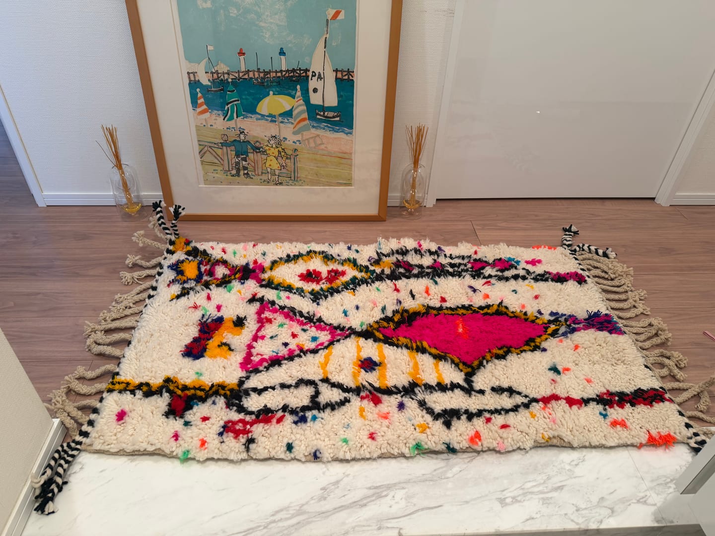 Customer photo review of Custom Authentic Azilal Rug - Abstract Geometric & Pink Diamond Confetti Motif