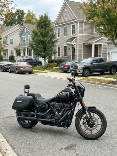 Customer photo review of 40L - Lamellar Raven Extra Large Leather Covered Motorcycle Hard Saddlebags for Harley Softail Low Rider S FXLRS