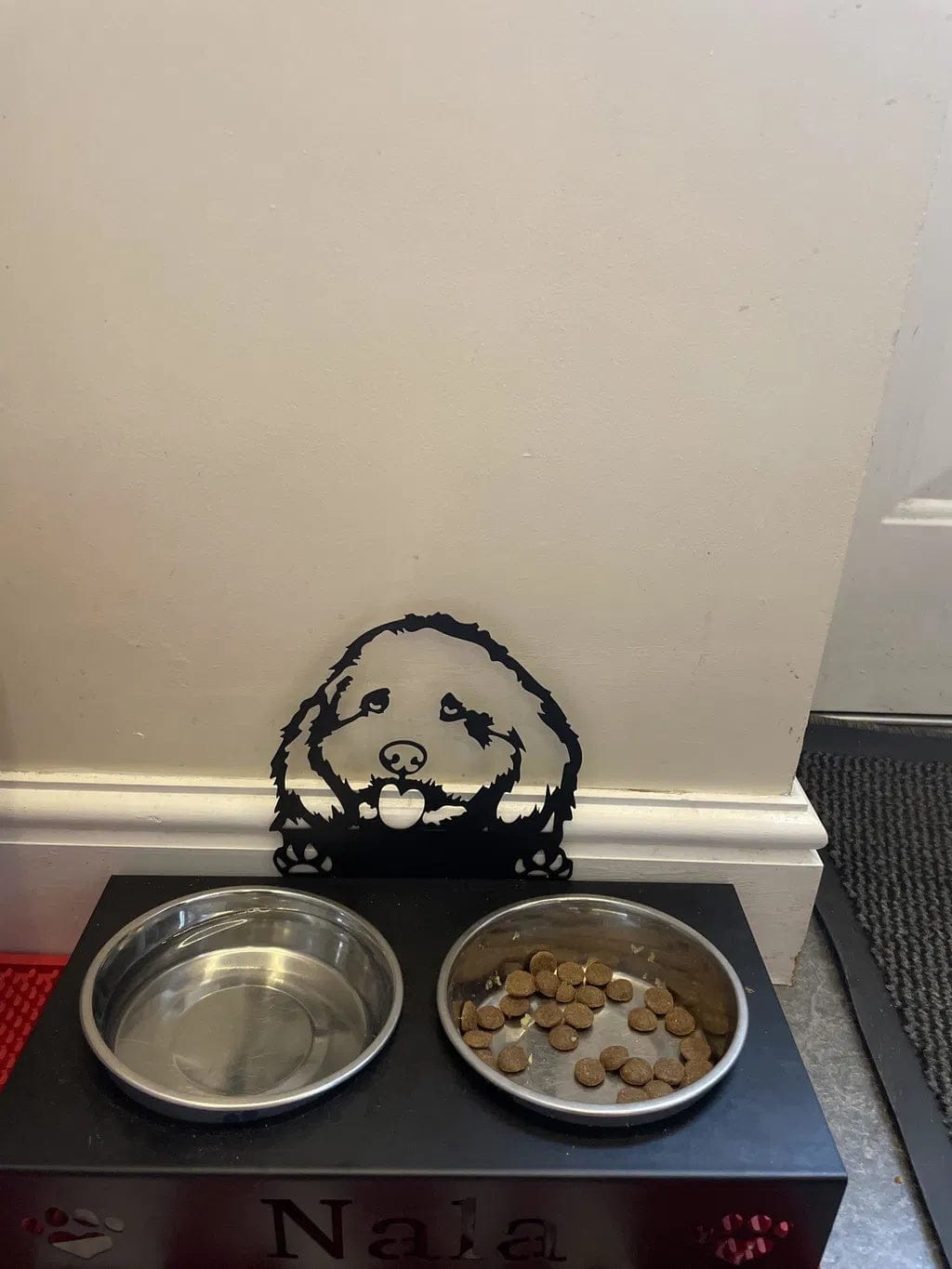 Customer photo review of Custom Name Dog Bowl Stand - Cockapoo
