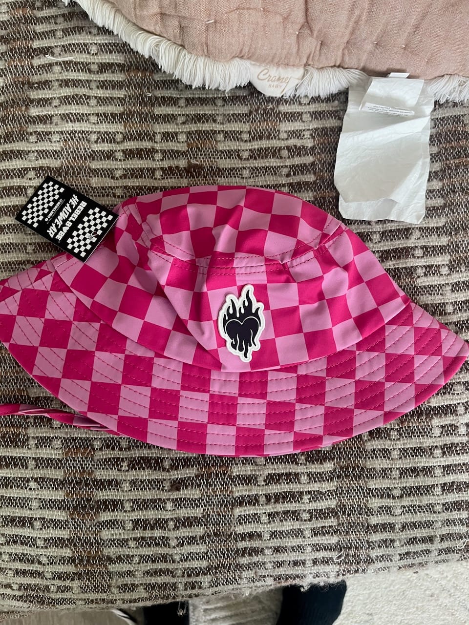 Customer photo review of Hydro Bucket Hat in Bubble Gum Checkered