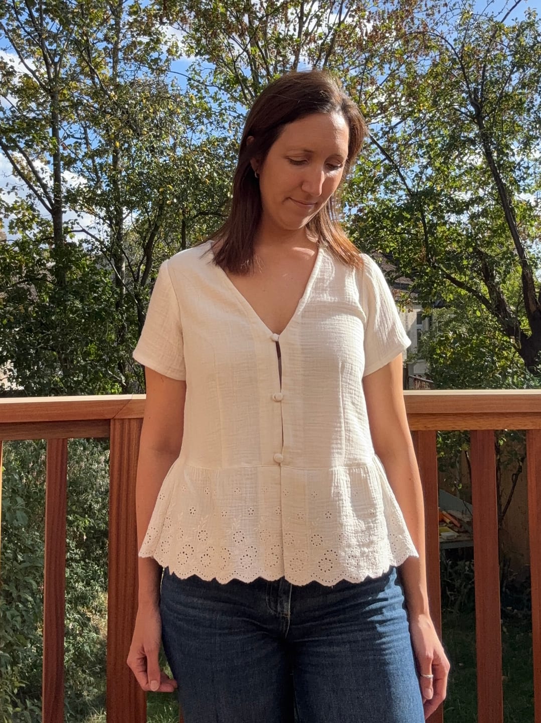Customer photo review of Double Gauze Fabric - Ecru - Embroidered Scalloped Border