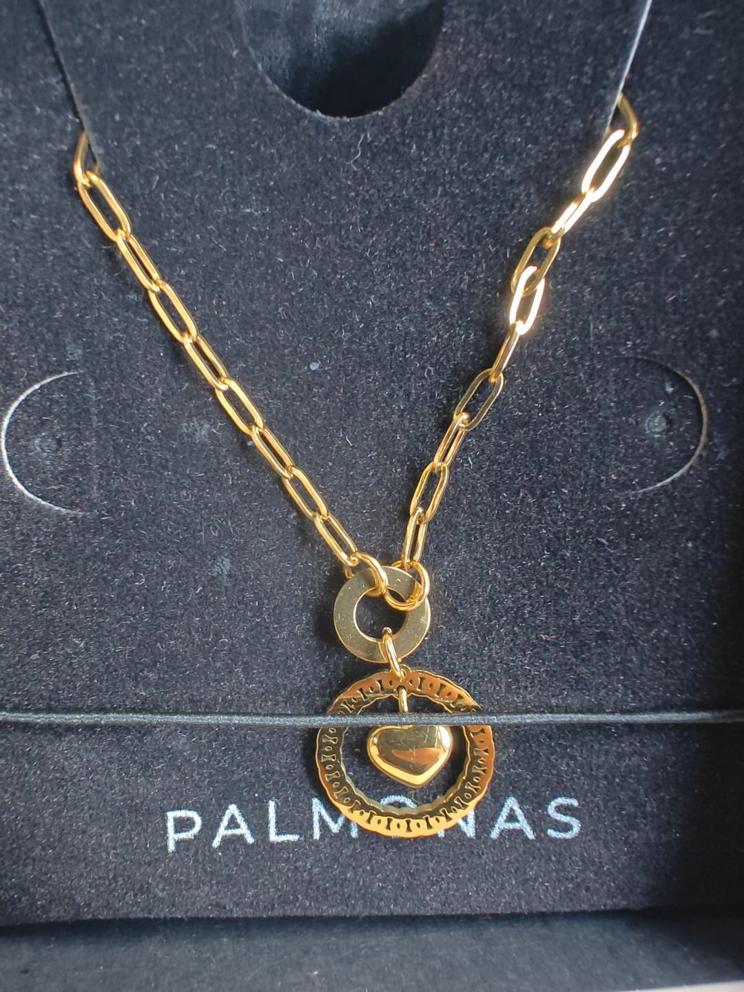 Customer photo review of Halo Orbit Heart Drop Pendant Necklace