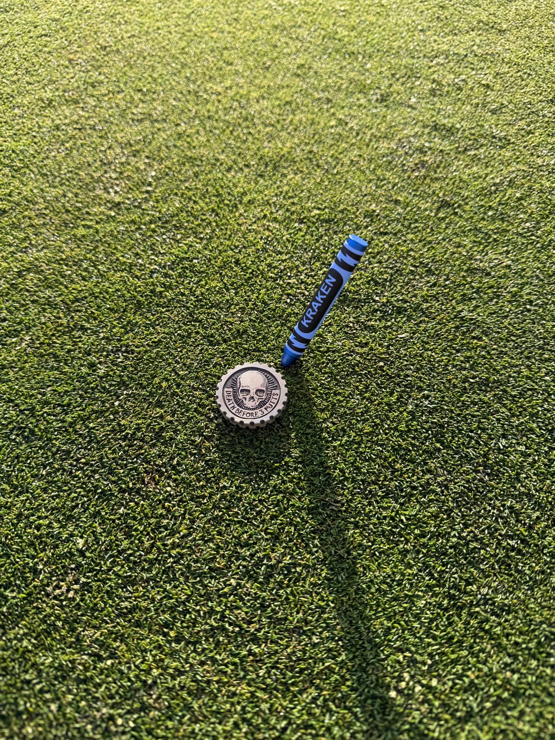 Customer photo review of Death Before 3 Putts - Brass EDC Marker