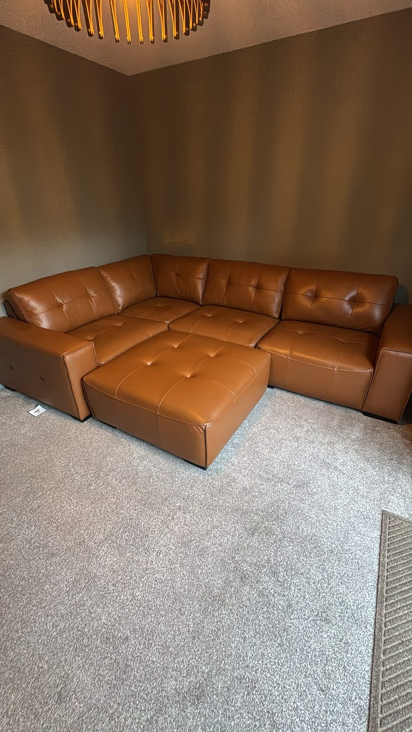 Customer photo review of Portofino Large Modular Leather Corner Sofa & Footstool, Chestnut