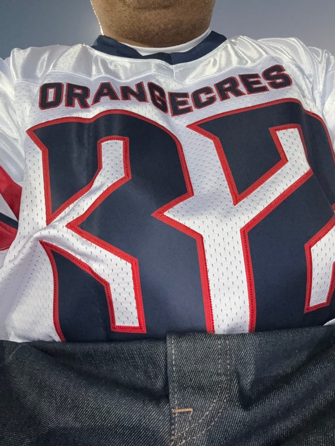 Customer photo review of Custom White Red-Black Classic Style Mesh Authentic Football Jersey