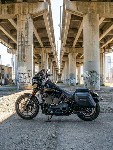 Customer photo review of 40L - Lamellar Raven Extra Large Leather Covered Motorcycle Hard Saddlebags for Harley Softail Low Rider S FXLRS