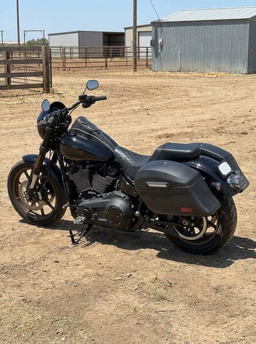 Customer photo review of 44L - Lamellar Stallion Extra Large Leather Covered Motorcycle Hard Saddlebags for Harley Softail Low Rider S FXLRS