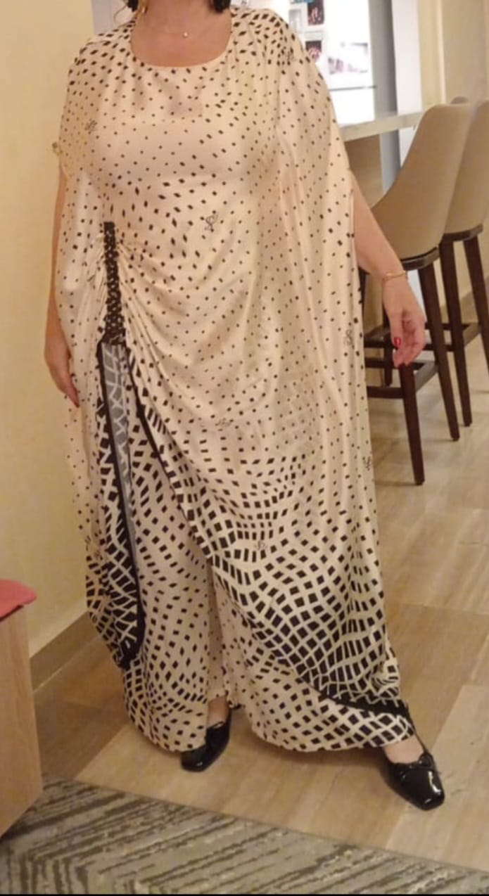 Customer photo review of Mira Signature Silk Draped Top