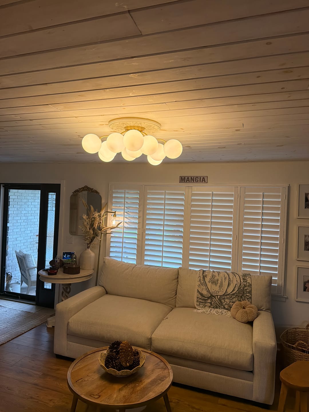 Customer photo review of (OpenBox) Bloom Brass Frosted Glass Bubble Semi Flush Chandelier