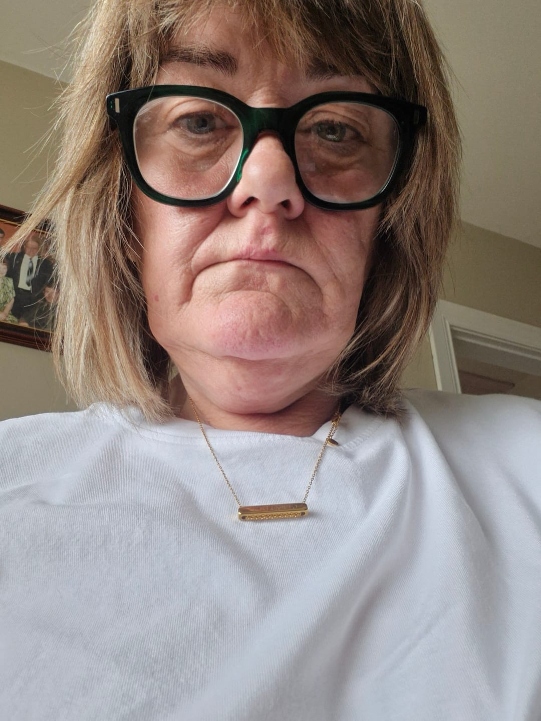 Customer photo review of 3cm Letter Bar Necklace in Gold Horizontal