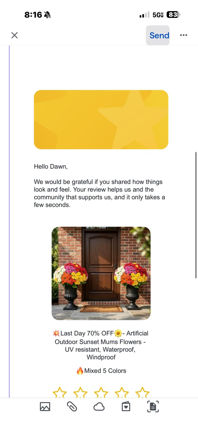 Customer photo review of 💥Last Day 70% OFF🌼- Artificial Outdoor Sunset Mums Flowers - UV resistant, Waterproof, Windproof