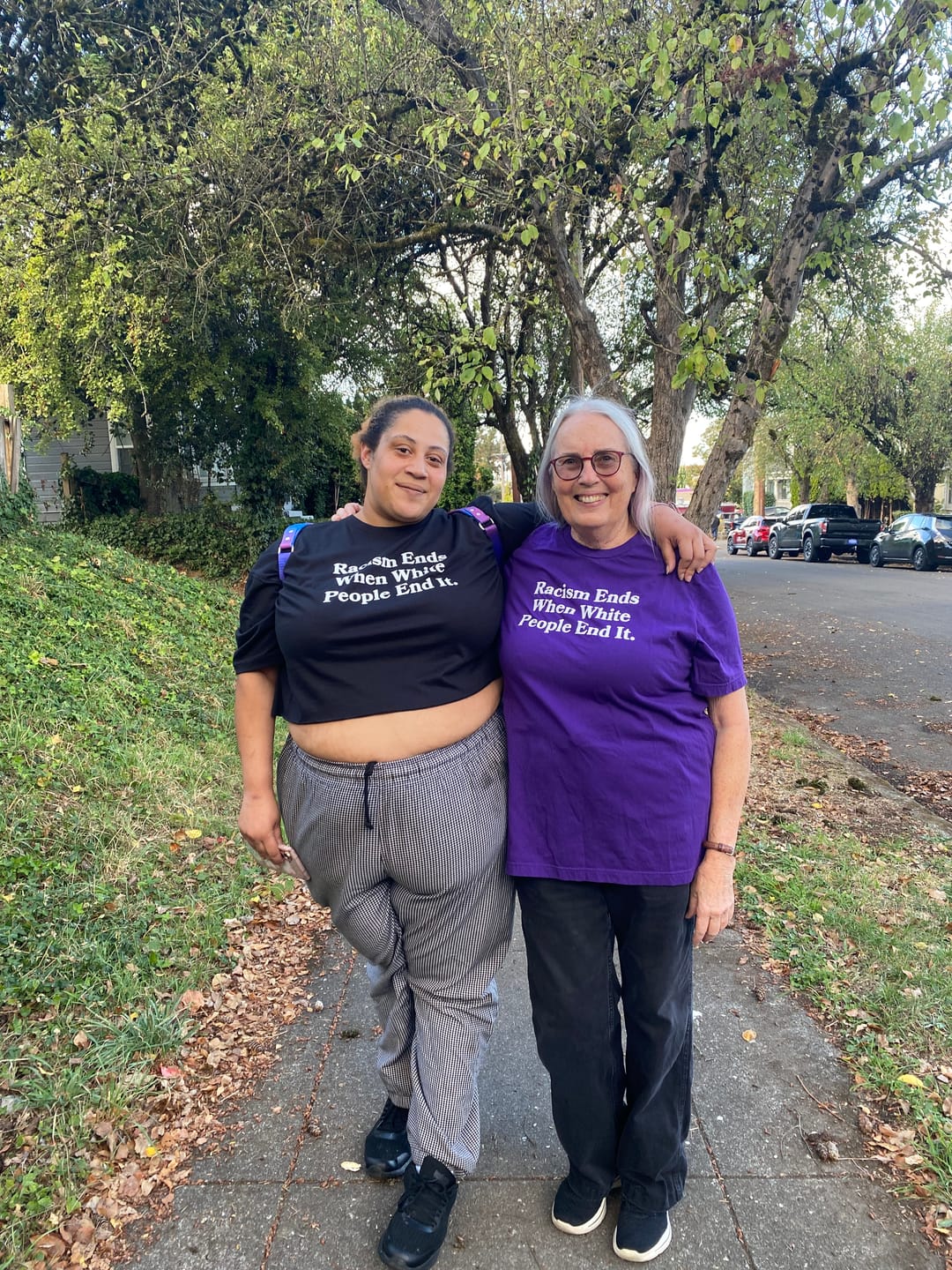 Customer photo review of Racism Ends Unisex T-Shirt