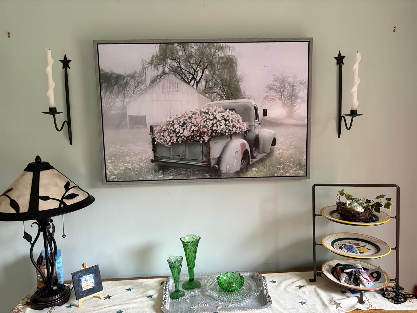Customer photo review of Sage Green Truck with Blush Petunias
